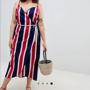 Curve linen wrap dress in bold stripe
